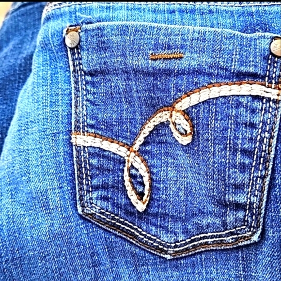 Vintage LEI Sophia Hiphugger Flare Med Blue Embroidered Jeans Winter Bohemian - Picture 11 of 12